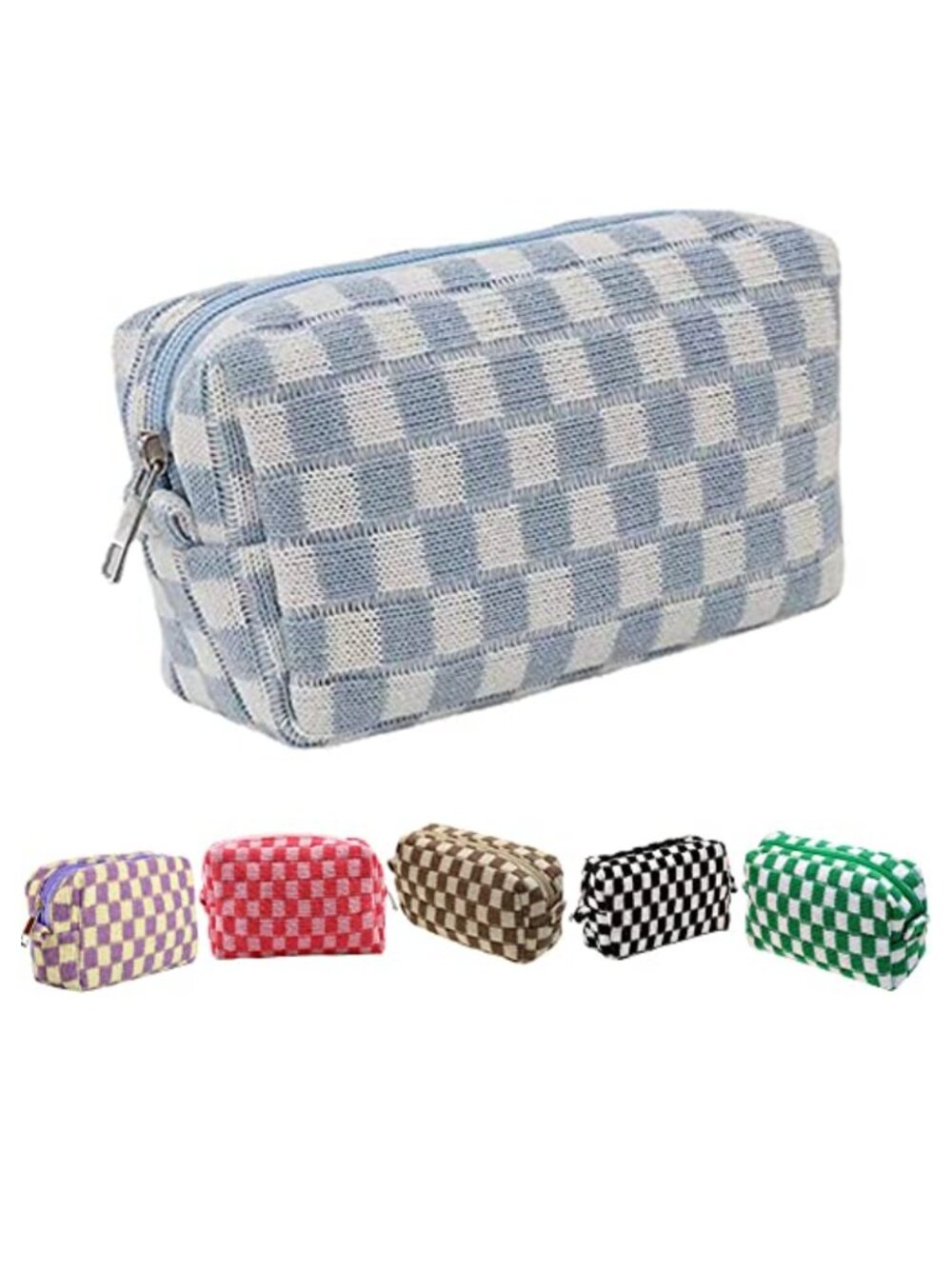 Checkered Canvas Makeup Bag Cosmetic Bag Large Capacity Zipper Pouch